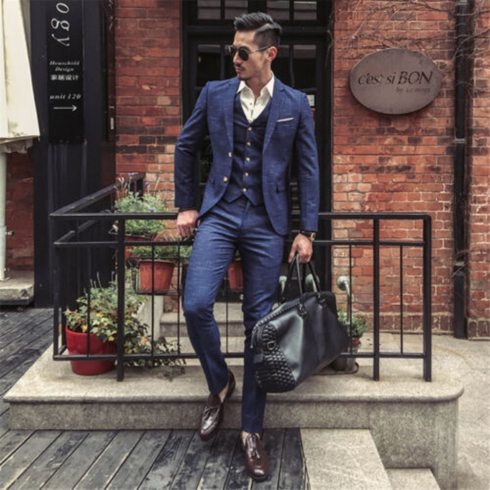 Mens Suits Sets 3 Pcs Slim Fit Coats Tuxedos Groom Groomsman Formal Work Casual - Picture 4 of 4